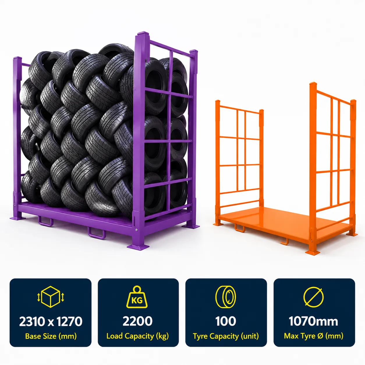 collapsible tire racking multicolor folded